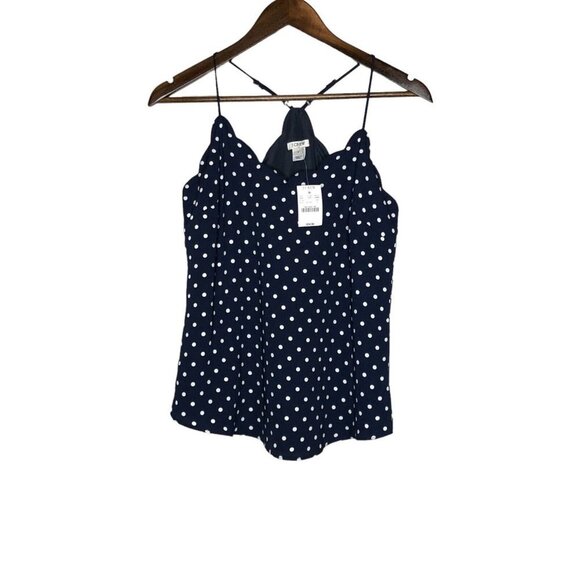 J.Crew Factory NWT Navy Blue and White Polka Dot‎ Scalloped Cami Tank Top Size 0 - Picture 1 of 10